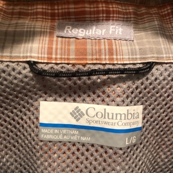 Columbia Regular Fit Long Sleeve Button Down Shirt Sz. L plaid Pumpkin/Gray - Picture 5 of 8